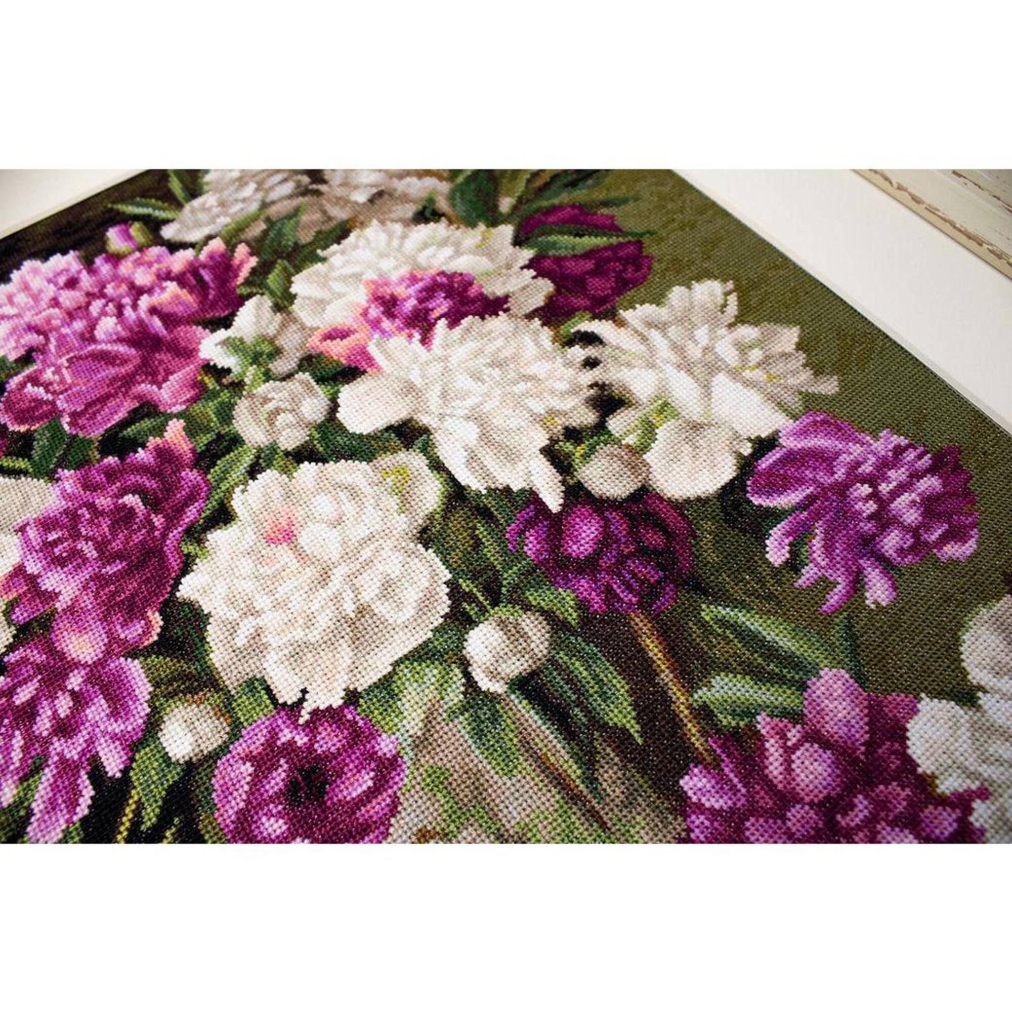 Luca-s Red And White Peonies Counted Cross Stitch Kit